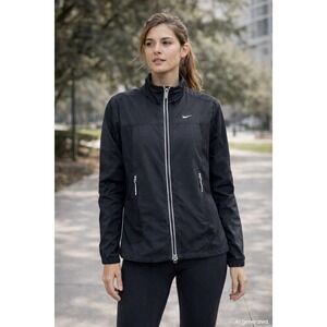Nike Womens Active Jacket M Black Dri-FIT Full Zip Mock Neck Running Windbreaker